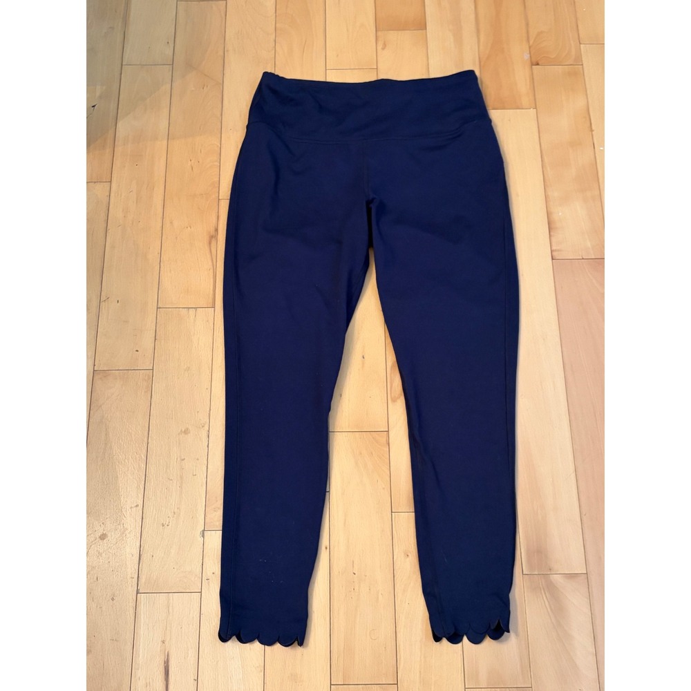 Crown & Ivy Sport Leggings Womens Medium Navy Blue Scalloped Hem High Rise Crop